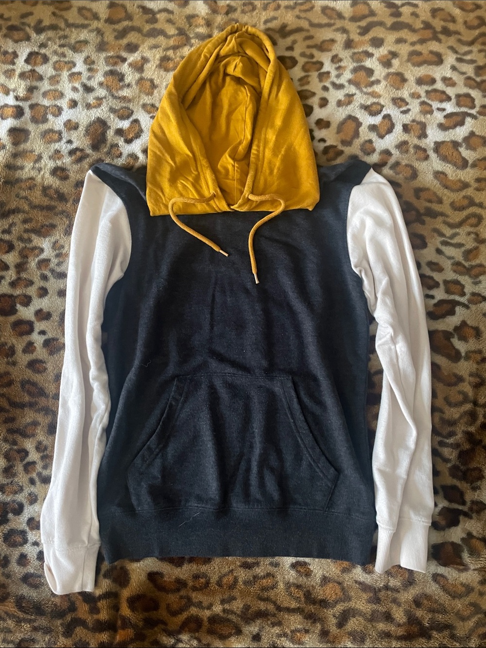 Original Use Men's Zip-Up Hoodie - Black Body, White Sleeves, Mustard Hood